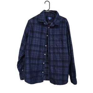 George Cotton Corduroy Long Sleeve Button Down Plaid Shirt Blue Size Large